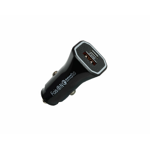 Блок питания автомобильный 1 USB, Type-C FaisON A11, FASTER, 3000mA, QC3.0, PD3.0, цвет: чёрный