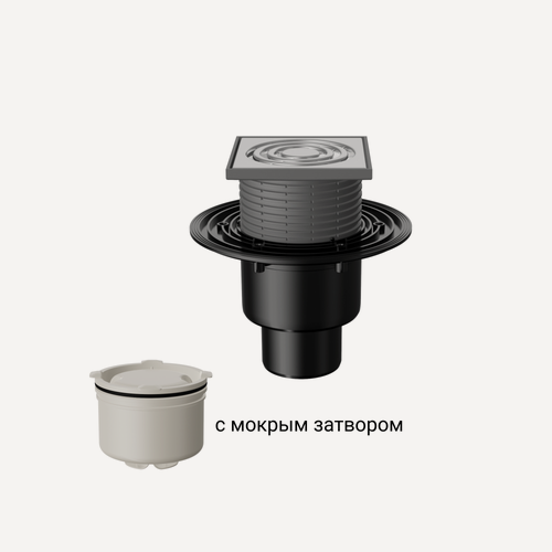 Изображение товара Трап вертикальный 122 x 122 мм T 310.0 SHsP с "мокрым" затвором, без фланца FACHMANN нерж. сталь