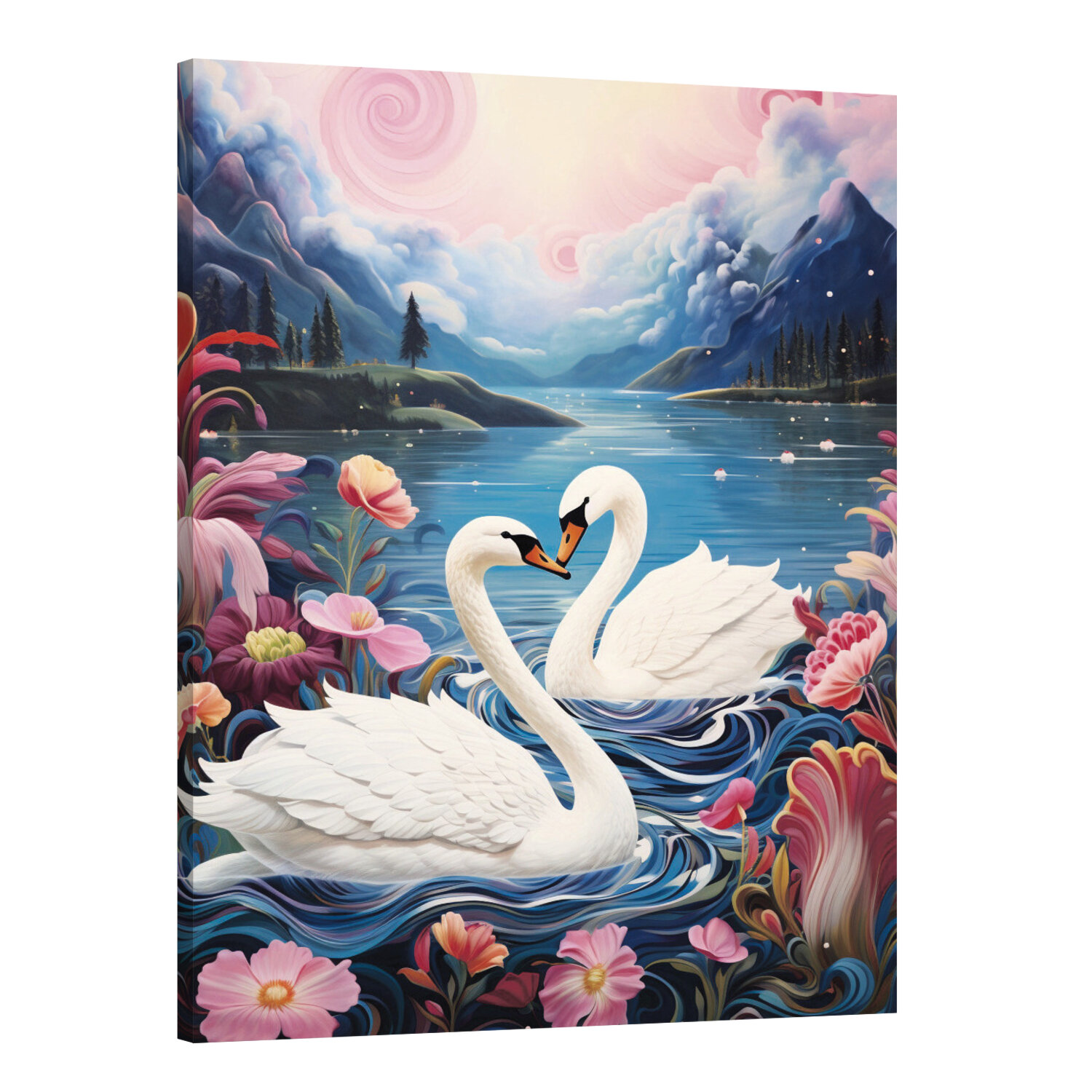 Интерьерная картина 50х70 "Лебеди в озере"
