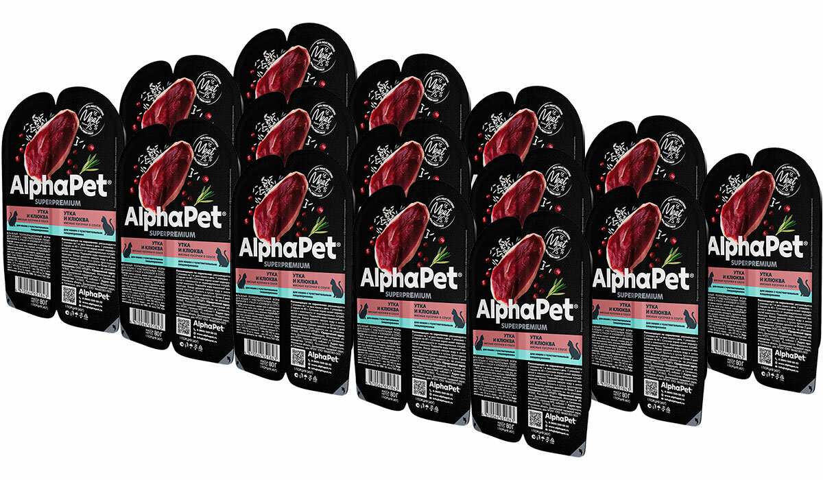 Влажный корм для кошек AlphaPet Superpremium с уткой и клюквой в соусе упаковка 15 шт * 80 гр