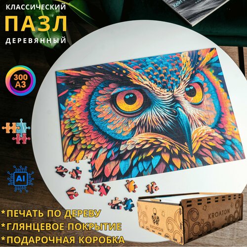 Деревянный классический пазл для взрослых и детей Kroaton Сова удивленная 300 деталей 41*29 см