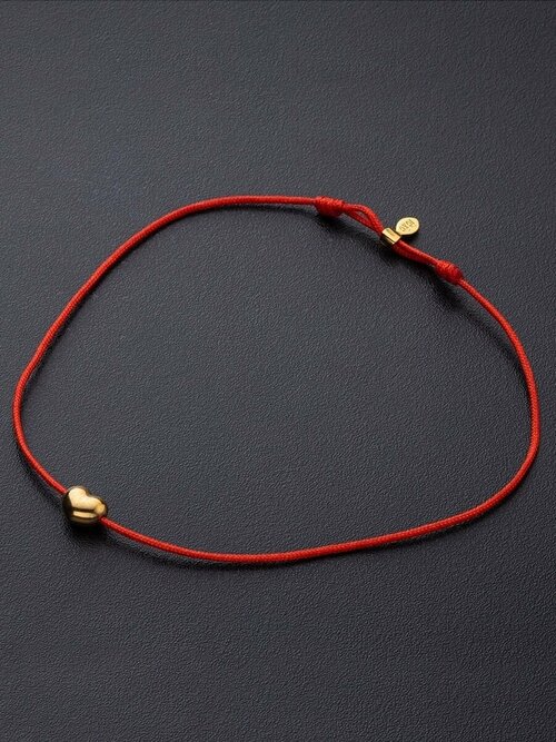Браслет-нить Angelskaya925 Тонкий браслет красная нить на руку, серебро, 925 проба, золочение, длина 24 см.
