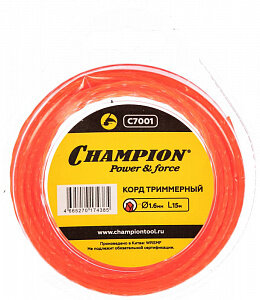 Леска корд триммерный "Champion" Twisted Square 1.6мм*15м