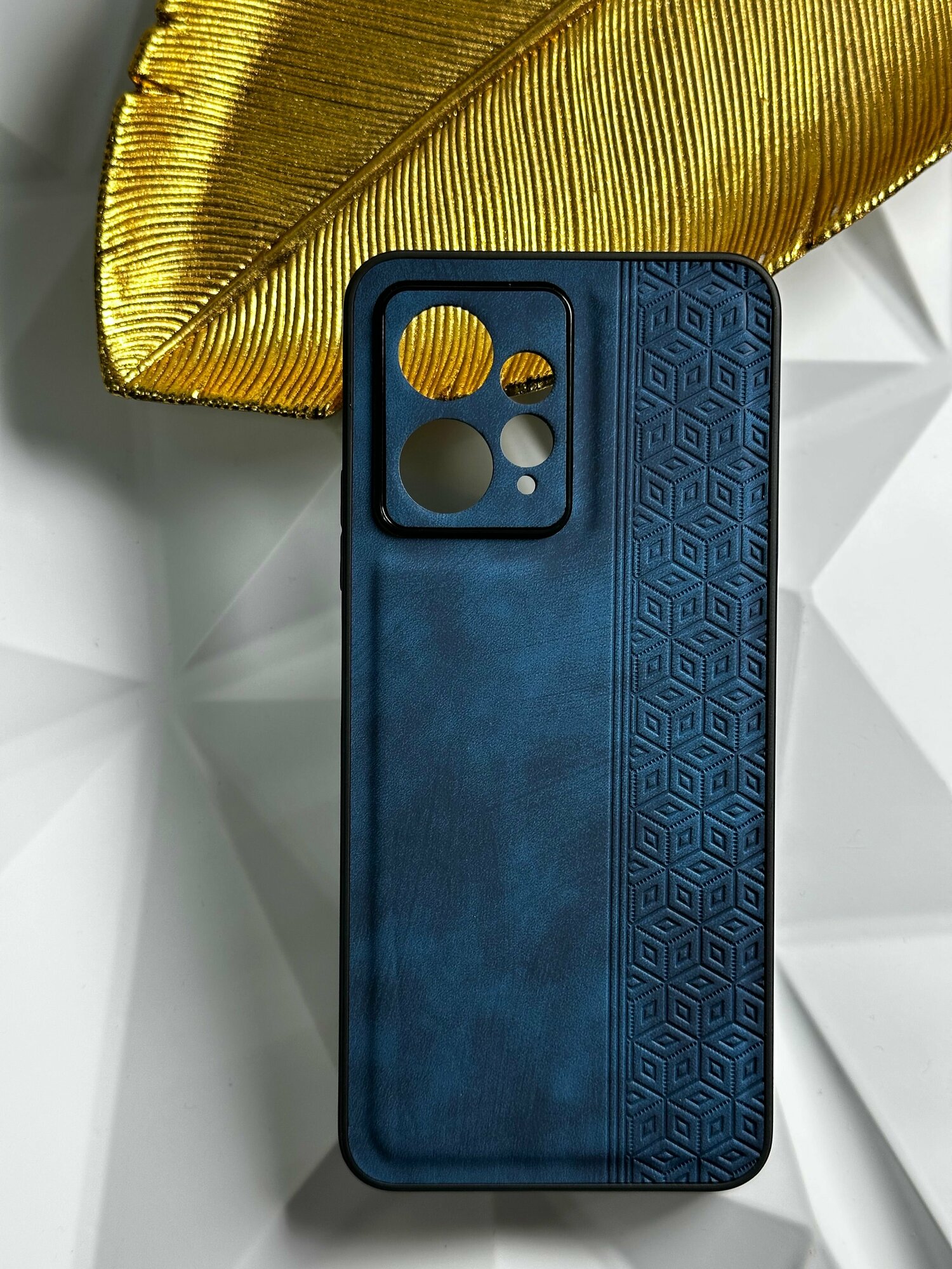 Чехол кожаный на Xiaomi Redmi Note 12 4G/ Сяоми Редми Нот 12g с защитой камеры, геометрия, синий