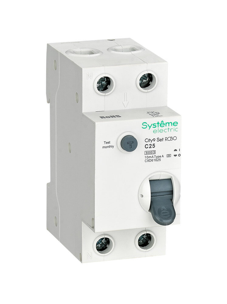 Systeme Electric City9 Set Авт. выкл. диф. тока (АВДТ) 1P+N С 25А 6kA 10мА Тип-A 230В