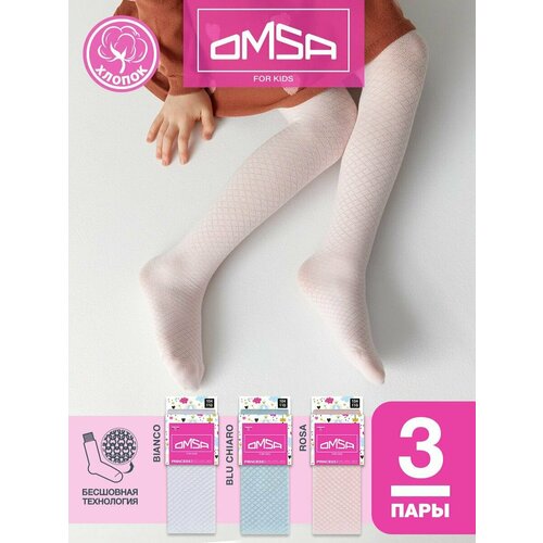 Колготки OMSA KIDS, 3 шт., размер 116-122, голубой, розовый колготки детские omsa 12p21 1 бабочки размер 92 98 rosa chiaro светло розовый