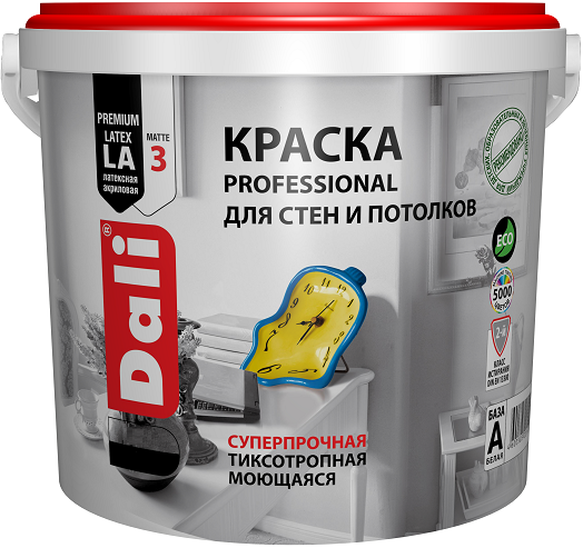 Краска для Стен и Потолков Dali Professional 0.9л Моющаяся, Суперпрочная, Тиксотропная / Дали Профессинал.