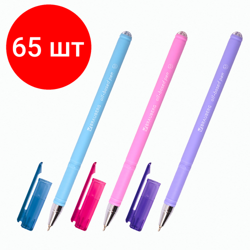 Комплект 65 шт, Ручка шариковая масляная BRAUBERG FRUITY Pastel, синяя, soft-touch, узел 0.7 мм, линия письма 0.35 мм, 142958, OBP322 шариковая ручка pastel