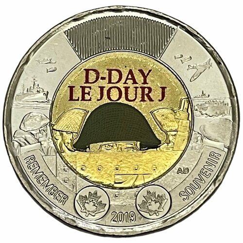 Канада 2 доллара 2019 г. (75 лет высадке в Нормандии) (Цветное покрытие) монета канада 2 доллара 2019 год 75ая годовщина высадки в нормандии операция нептун 1944 года цветная
