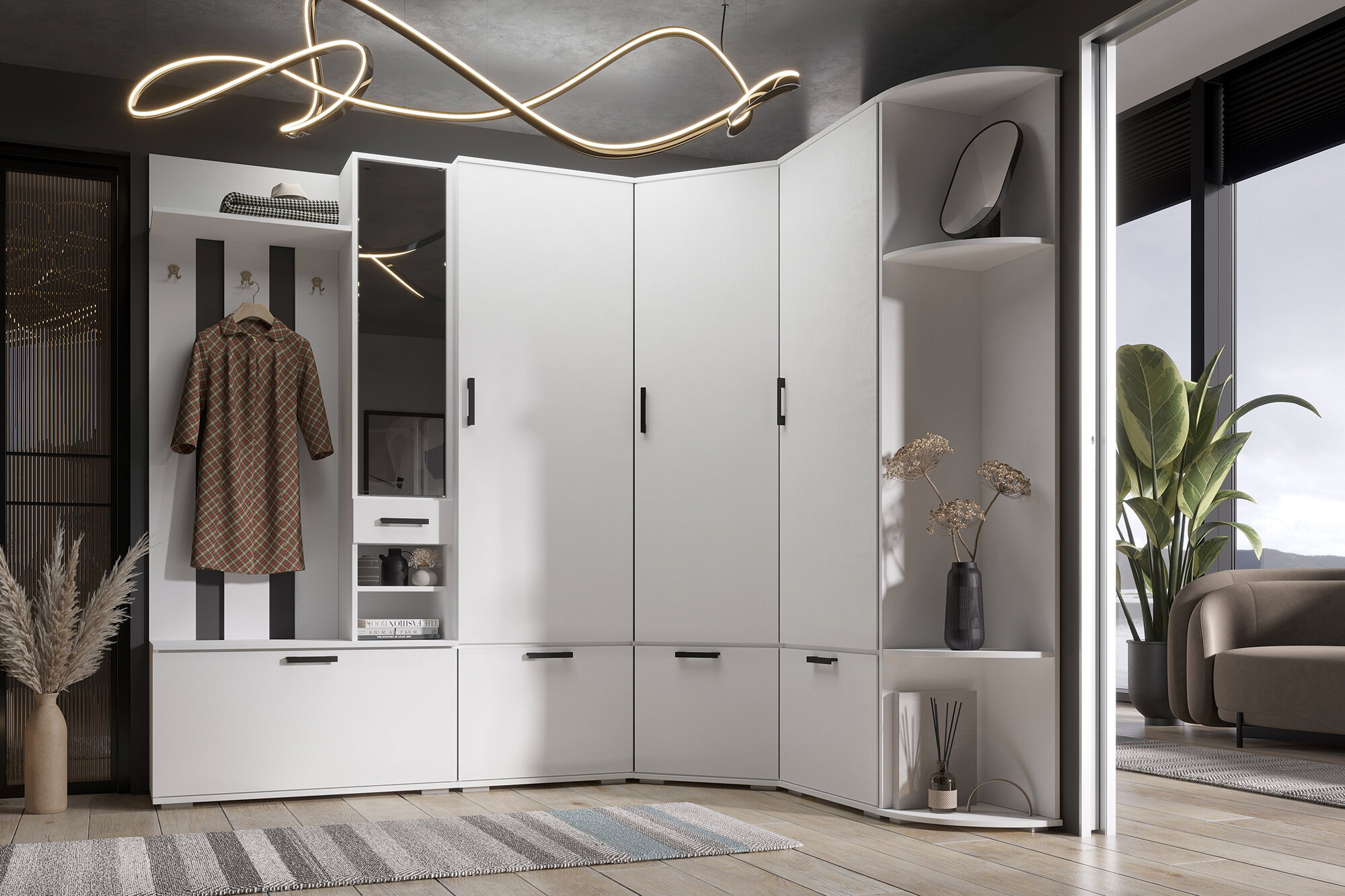 фото Прихожая Эра Ника №7 белая 306.5x70.1x203.2 см