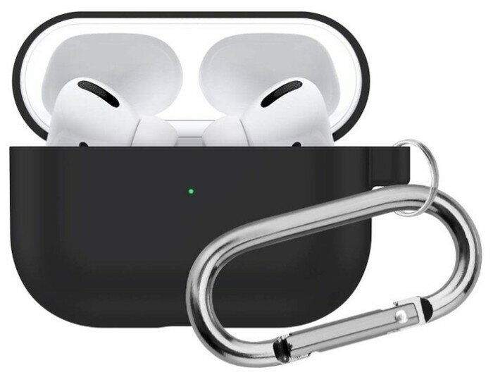 Силиконовый чехол для AirPods Pro 2 c карабином черный