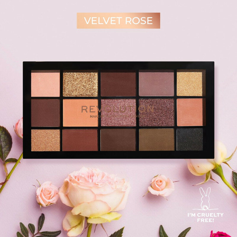 MAKEUP REVOLUTION Тени для век RELOADED PALETTE Velvet Rose, палетка для глаз: матовые, блестящие, запечённые, с блёстками, коричневые, черные