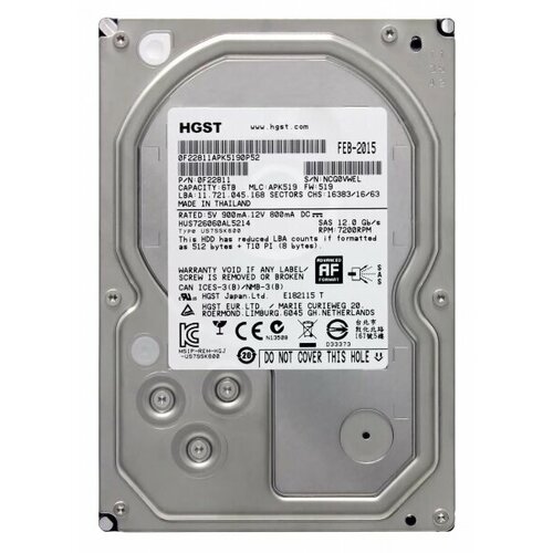 Жесткий диск HGST HUS726060AL5214 6Tb 7200 SAS 35 HDD 26330₽