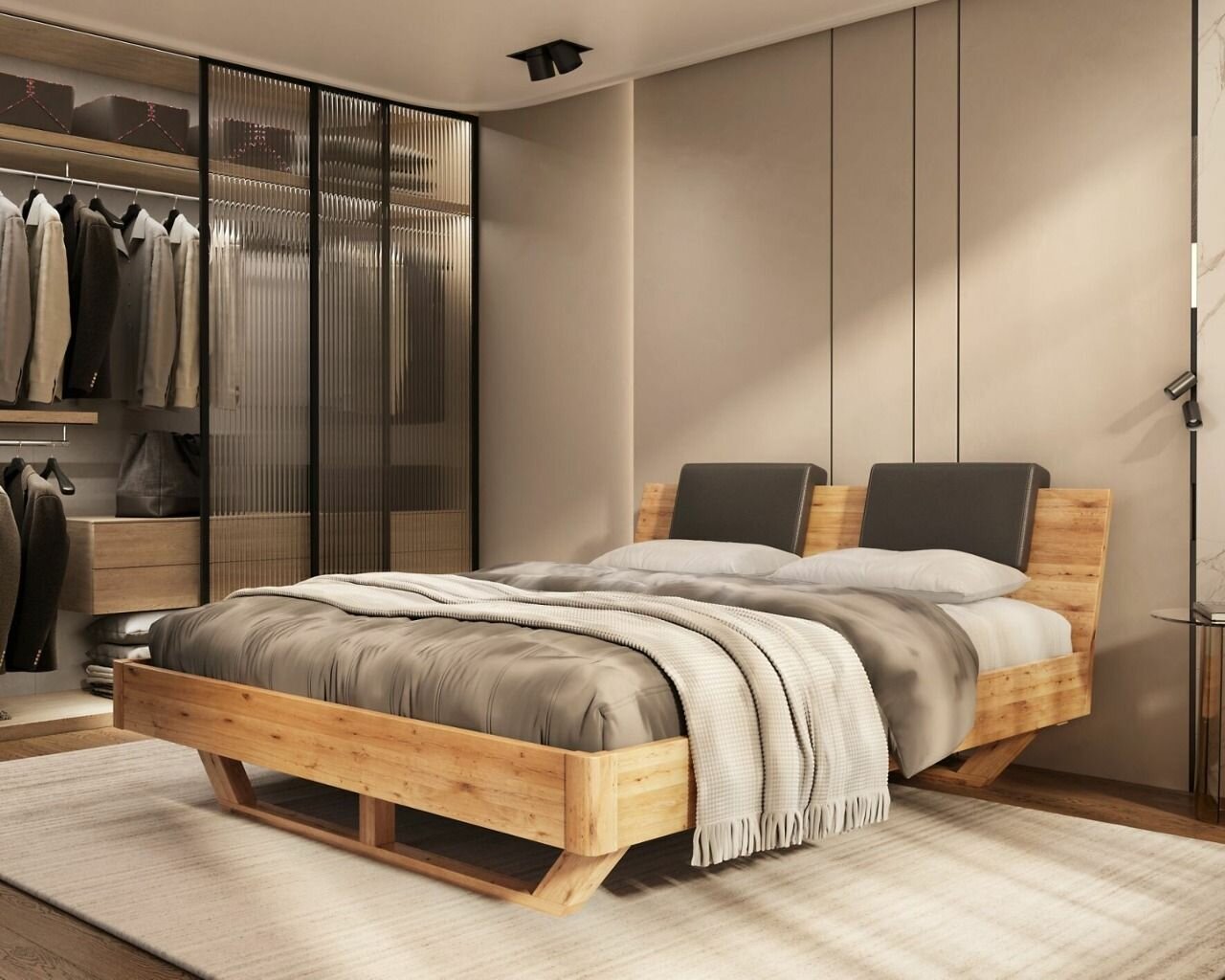 фото Двуспальная парящая кровать 160х200 см из массива дикого дуба Дольче Вита с настилом в стиле лофт, прочная конструкция на изножье с изголовьем для спальни, без ящиков, Беларусь