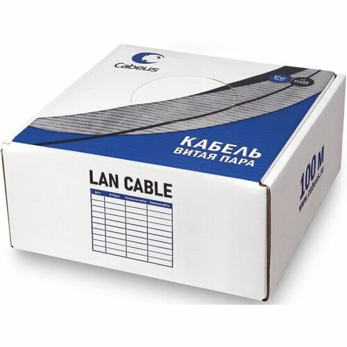 фото Кабель витая пара utp (u/utp) cabeus utp-4p-cat.6-solid-gy-100 кат. 6, 4 пары (23 awg), одножильный, pvc нг(а)-ls, серый (100 м)