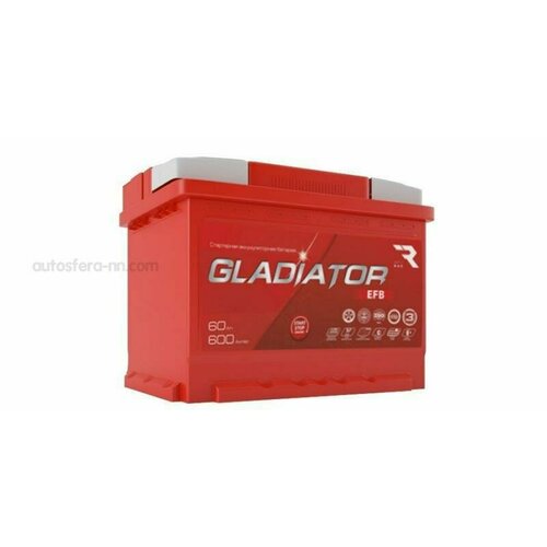 GLADIATOR GEF6000 Аккумулятор GLADIATOR EFB 60 Ah, 600 A, 242x175x190 обр.