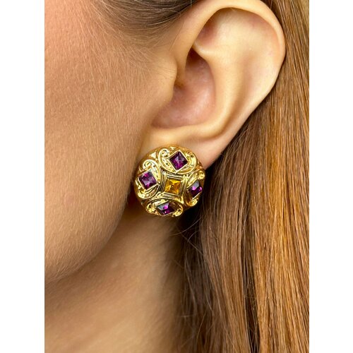 Серьги клипсы Dolce far niente искусственный камень оранжевый фиолетовый золотой 649₽
