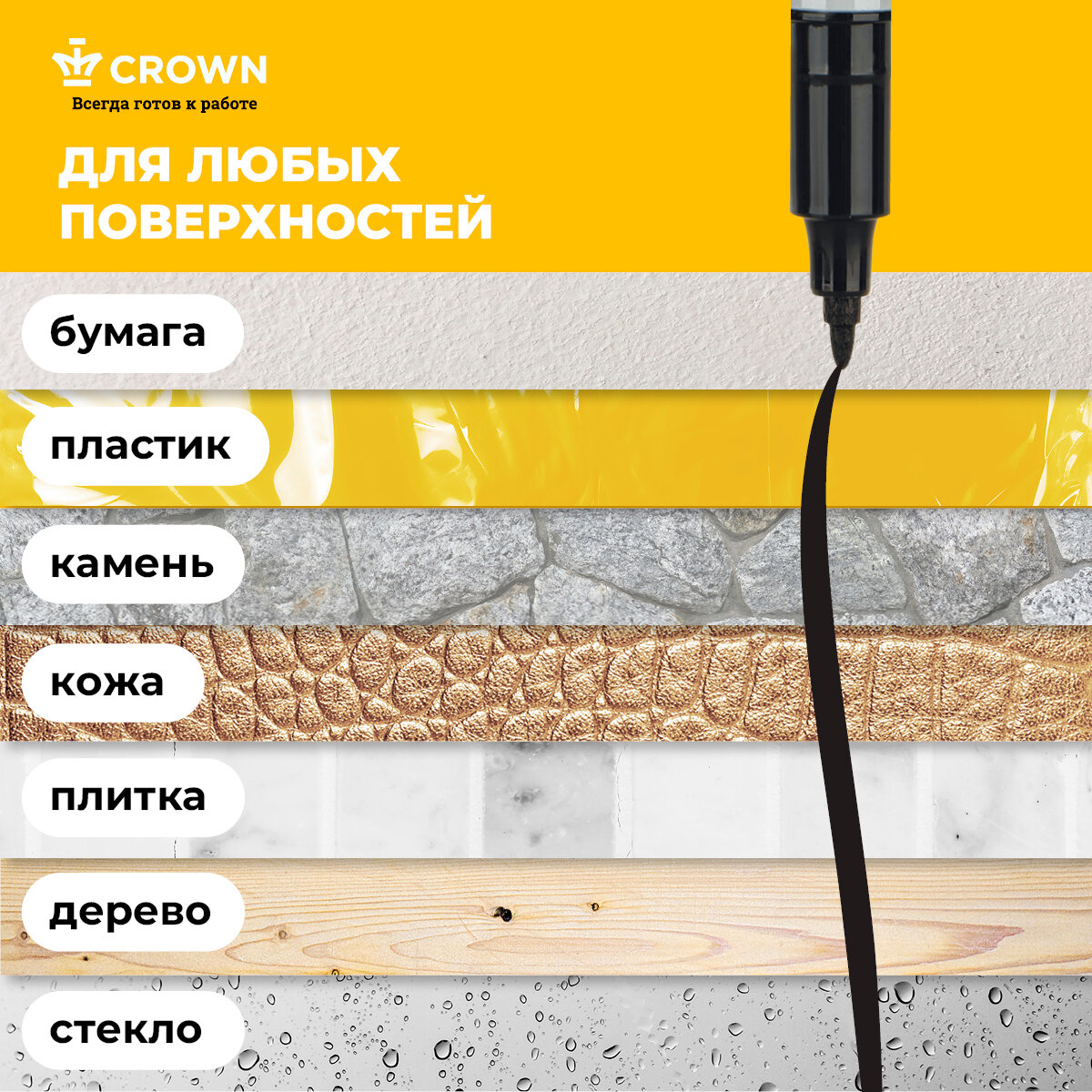 Маркер перманентный Crown "Multi Marker Slim" черный, 2мм, упаковка 12 шт. — фото 1