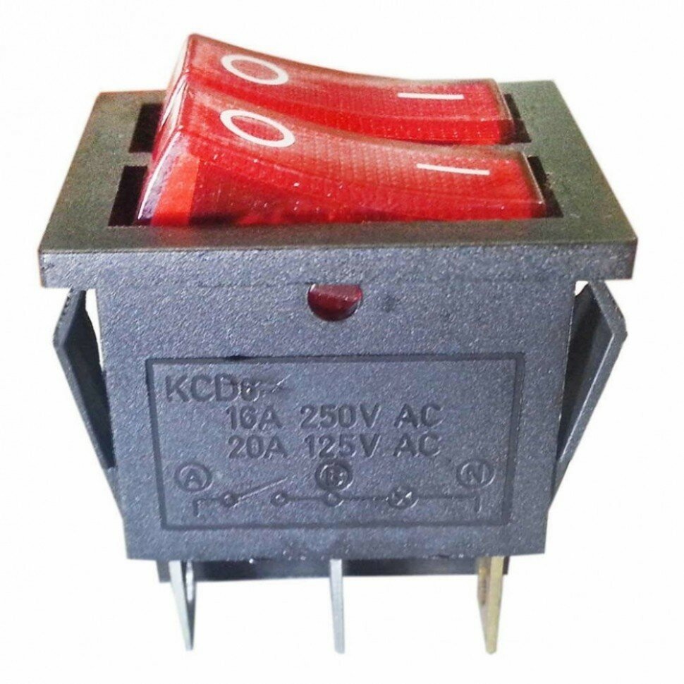 Выключатель двухклавишный 26*31мм, 16А, 250V, 2 положения, с сигнальной лампой, Thermex, 66135