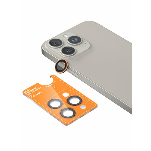 фото Blueo стекло для iphone 15 pro max, camera lens armor metal 3 шт. orange (+installer)