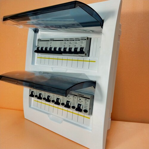 Изображение товара Щит электрический в сборе. Трехфазный, 25 А, 15 кВт, 11 групп, пластик, ЩР-В. ЭП-017. Встраиваемый.