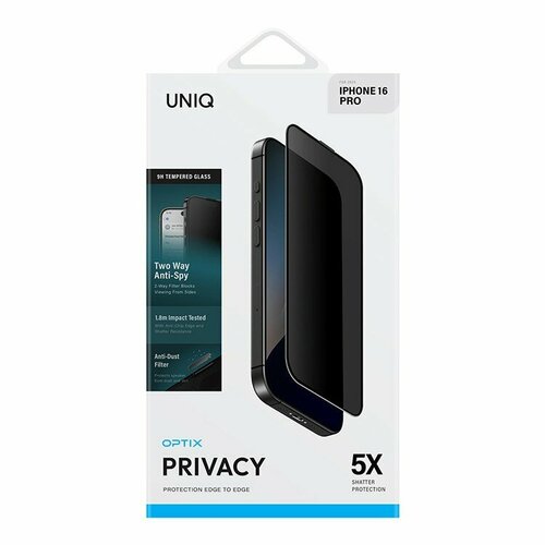 Uniq стекло антишпион для iPhone 16 Pro OPTIX Privacy Clear/Black (+installer) бесцветный