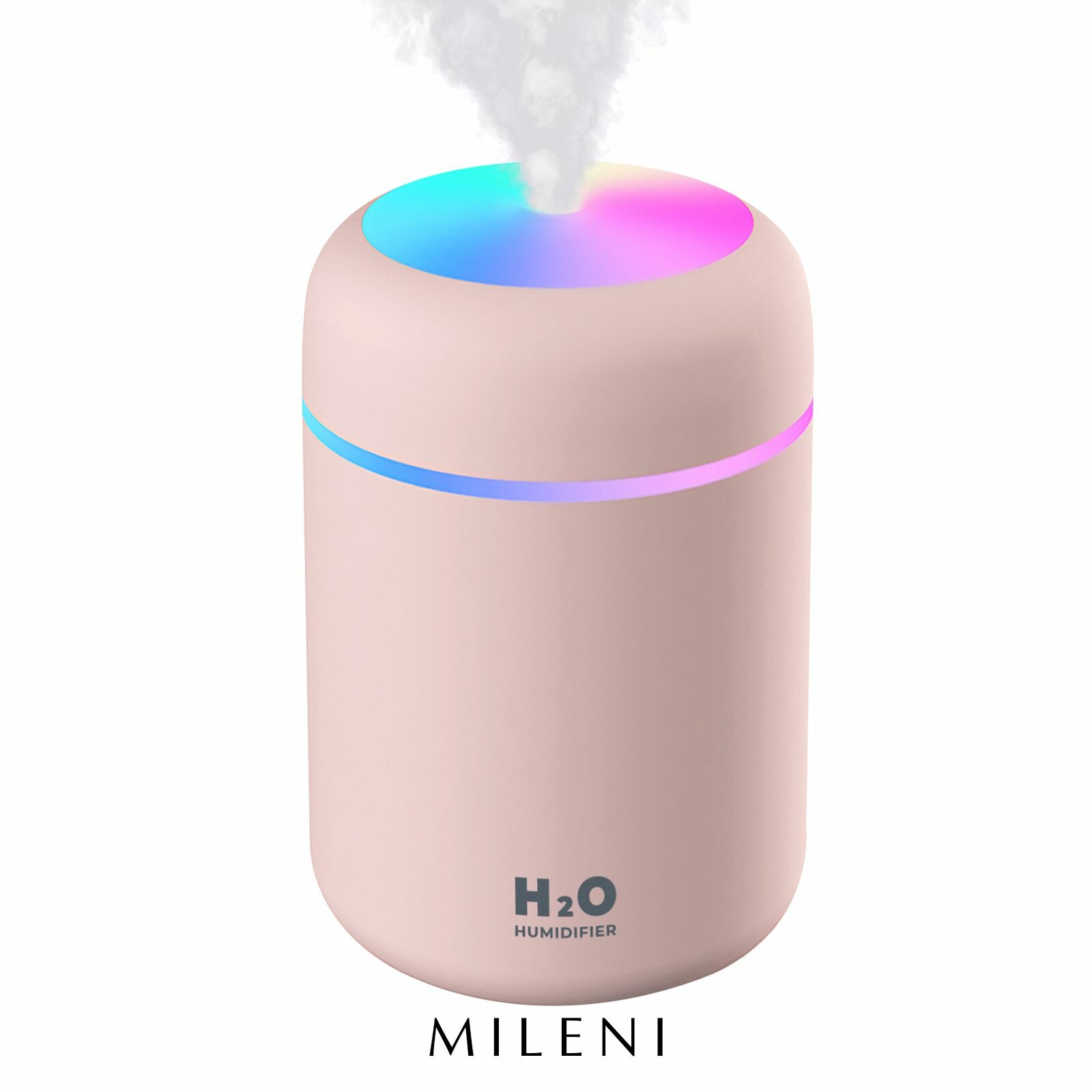 MILENI Увлажнитель воздуха Humidifier H2O, LED-подсветка, USB, 300 мл, розовый, до 20 кв. м.