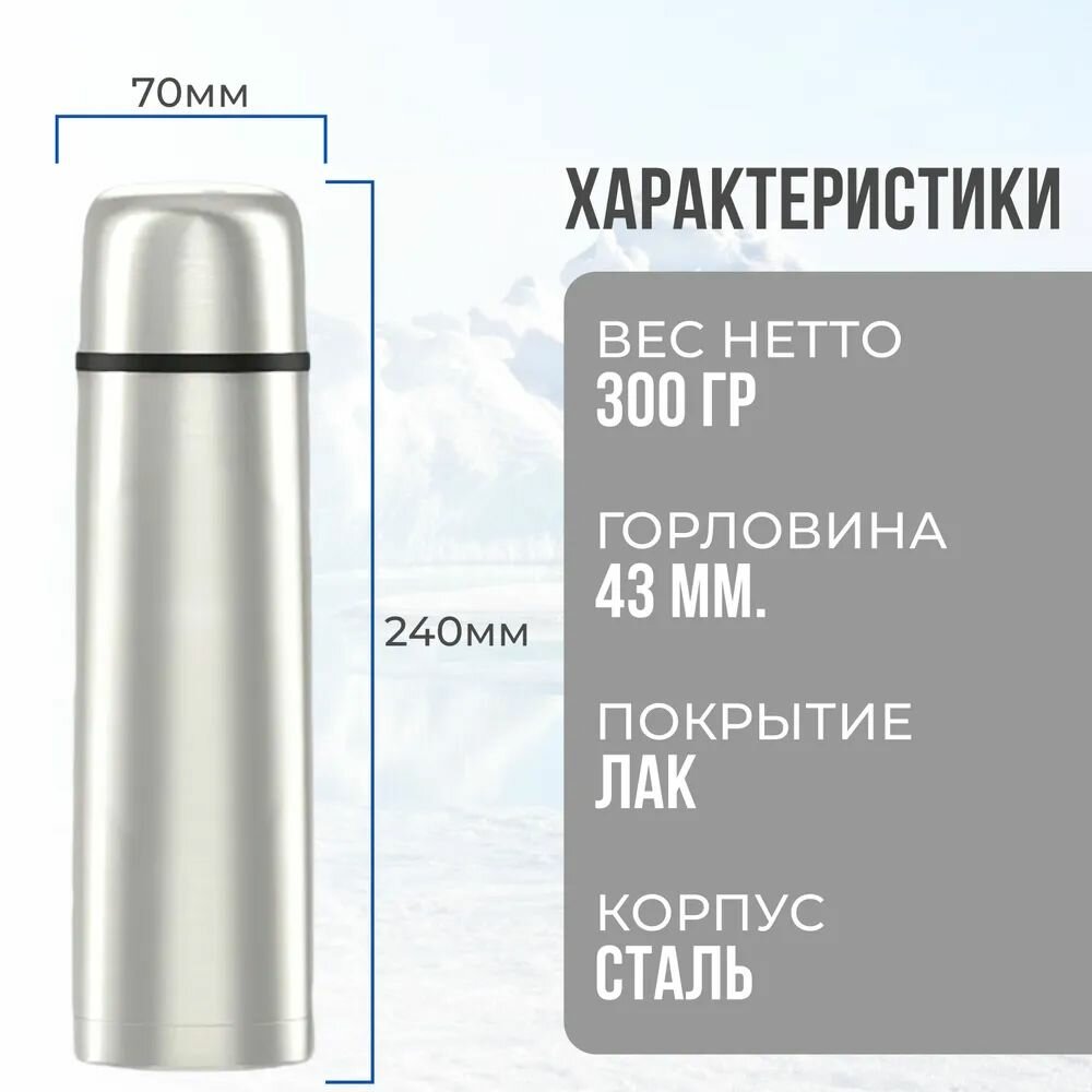 Термос 0.5 литра с двойной стенкой, термос для чая, нержавеющая сталь, хром — фото 1