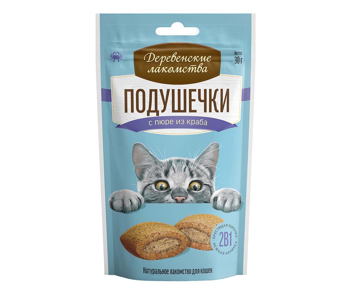 Деревенские лакомства подушечки для кошек с пюре из краба - 30 г