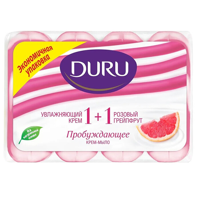 Крем-мыло кусковое DURU Soft Sensations 1+1 Розовый грейпфрут, 4 шт * 80 г