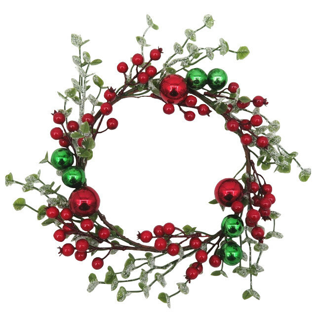 Венок новогодний Maxijoy 40см с ягодами и листьями / новогоднее украшение на ёлку игрушка на ёлку
