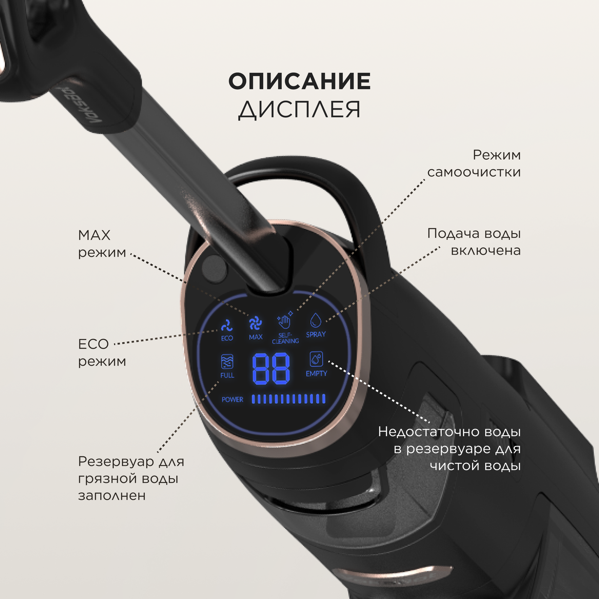 Моющий пылесос вертикальный беспроводной Voksbot B63, сухая и влажная уборка — фото 1