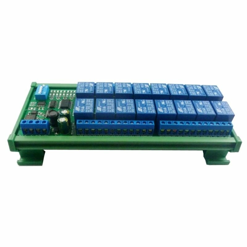 DC12V DIN35 C45 Rail Box 16-канальный модуль реле RS485 Modbus RTU UART Плата переключателя управления для ПЛК PTZ-камеры Двигатель светодиодный
