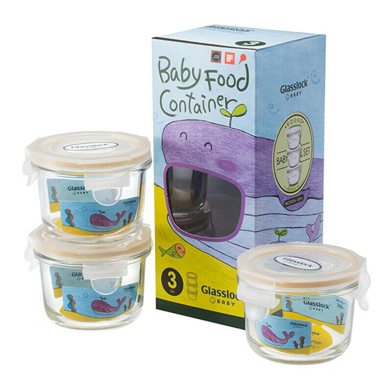 Glasslock Imported Baby Food Container Sealed Fresh-Keeping Divided Box Freezing Storage Microwave-Safe Baby Food Bowl 165ml*3
