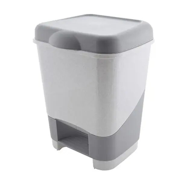 Контейнер педальный для мусора 20л пластик светло-серый с тёмно-серой крышкой прямоугольная форма комфортная уборка