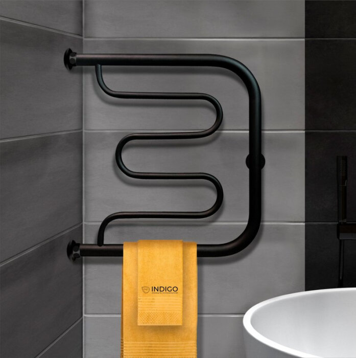 Водяной полотенцесушитель Indigo 50х50 см, черный муар - фото №2