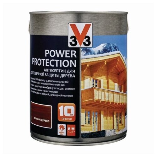 Антисептик алкидный V33 POWER PROTECTION 117396, полуглянец, красное дерево, 2,5л