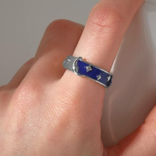 Кольцо Queen Fair, эмаль, безразмерное, синий кольцо queen fair эмаль безразмерное серебряный розовый