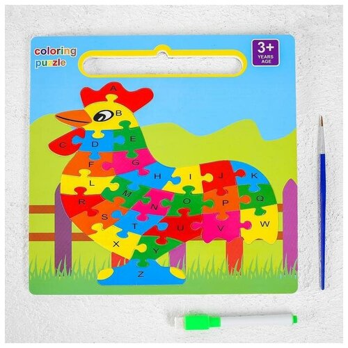 фото Развивающий набор 3в1 «петушок», раскраска, пазл, планшет, маркер, в пакете mikimarket
