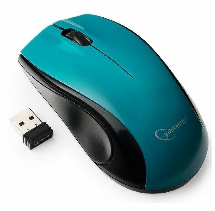 Мышь беспроводная Gembird MUSW-320-B, 2.4 ГГц, голубой, 2 кнопки+колесо-кнопка, 1000 DPI, батарейки в комплекте