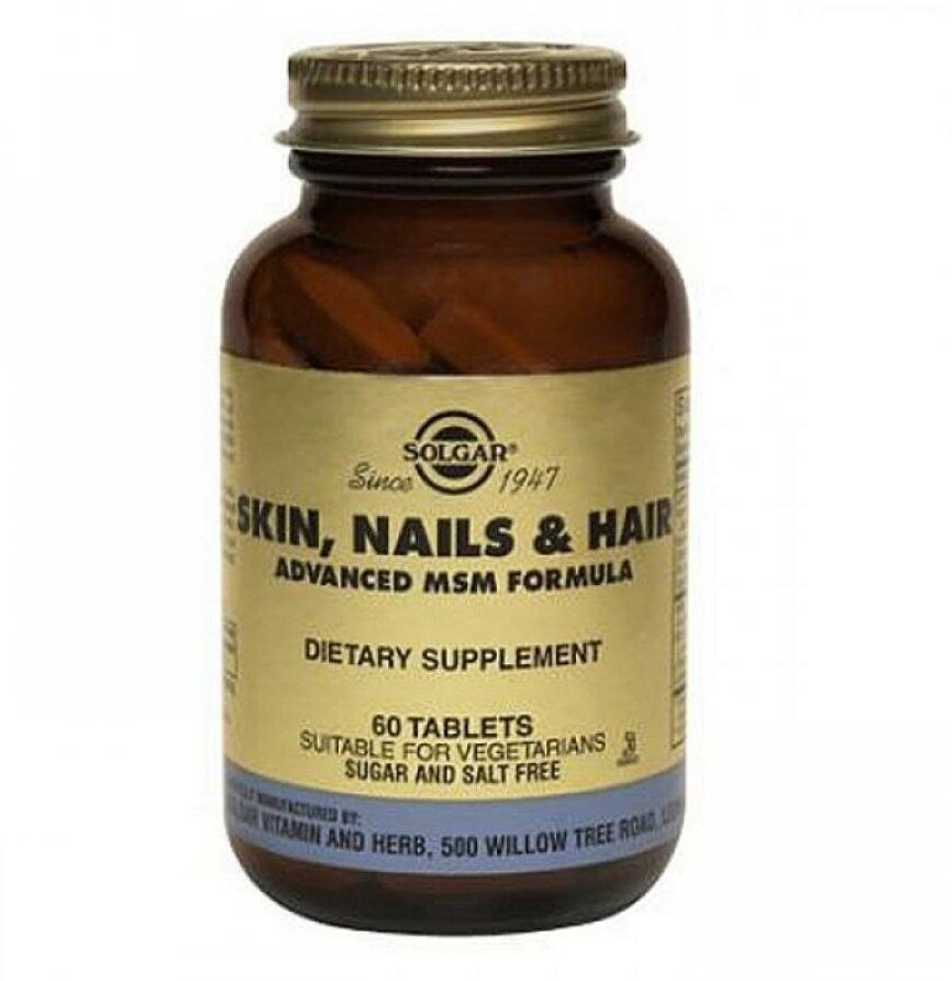 Solgar, Skin, Nails & Hair, Advanced MSM Formula, кожа, ногти и волосы, улучшенная рецептура с МСМ, 60 таблеток