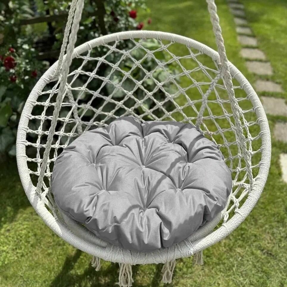 Круглая подушка для садовых качелей Вилли, напольная сидушка 60D, светло-серый - фотография № 2