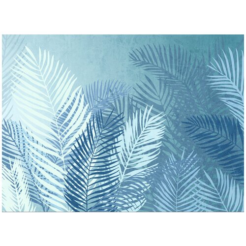 Фотообои Уютная стена Голубые силуэты пальмовых листьев 370х270 см Бесшовные Премиум (единым полотном)