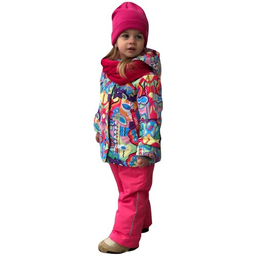 фото Утепленный комплект (куртка и брюки) lapland для девочки, осенний-весенний "кружева" размер 80, ярко-розовый