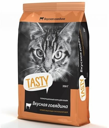 TASTY Petfood Корм сухой для кошек с говядиной 350г