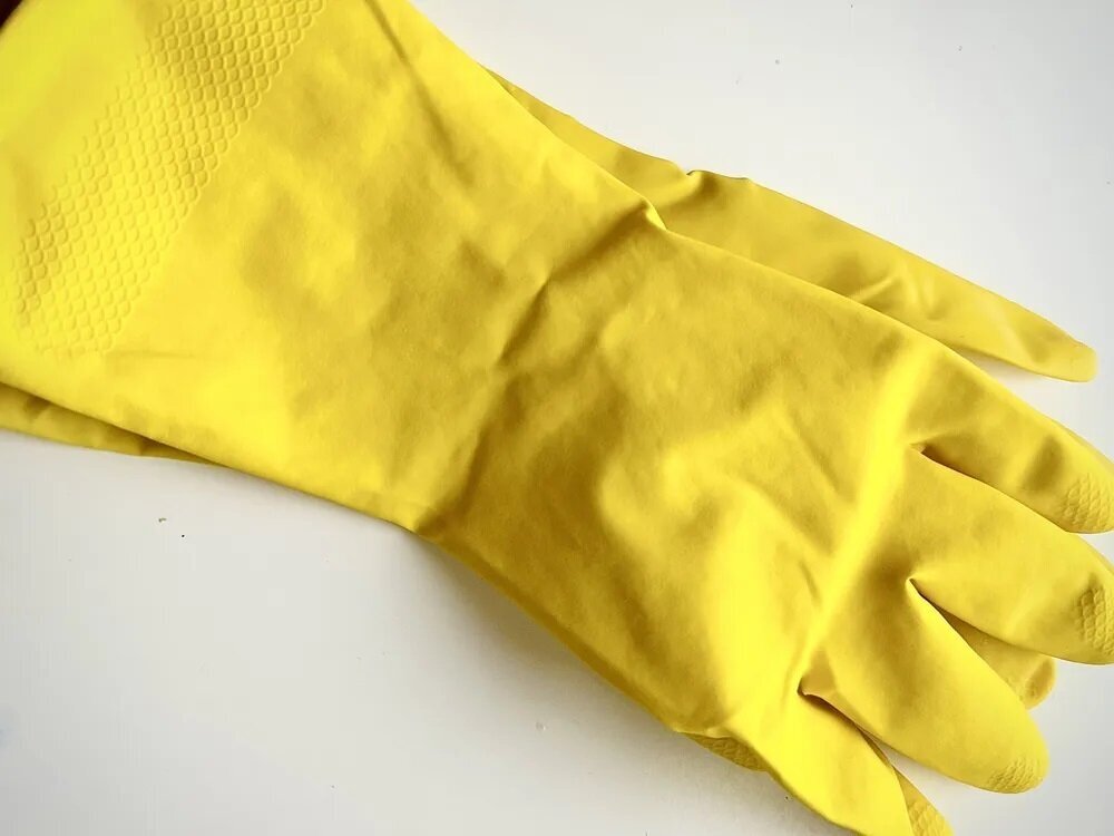 Перчатки латексные, хозяйственные Libry с хлопковым напылением, размер L, желтые