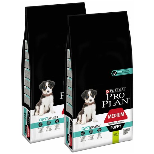 PRO PLAN PUPPY MEDIUM SENSITIVE DIGESTION для щенков средних пород с чувствительным пищеварением с ягненком и рисом (12 + 12 кг) pro plan корм pro plan grain free optidigest puppy medium