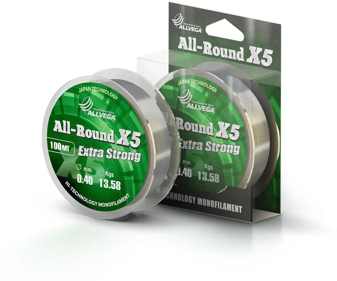 Леска монофильная ALLVEGA "All-Round X5" 100м 0,40мм (13,58кг) прозрачная