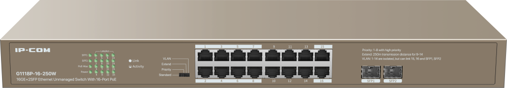 Коммутатор (свитч) IP-COM (G1118P-16-250W)