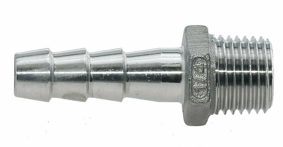 Штуцер резьба 1/4 патрубок под шланг 8 мм нержавеющая сталь
